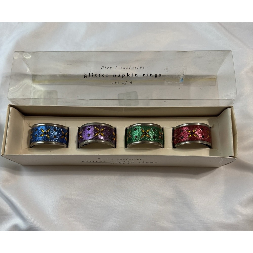 Pier 1‎ Exclusive Glitter Napkin Rings Set Of 4 Nickel Plated